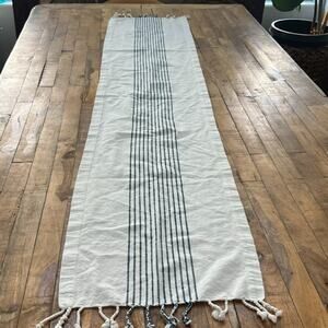 Hearth & Hand With Magnolia Table Runner Tasseled 100% Cotton White & Turquoise